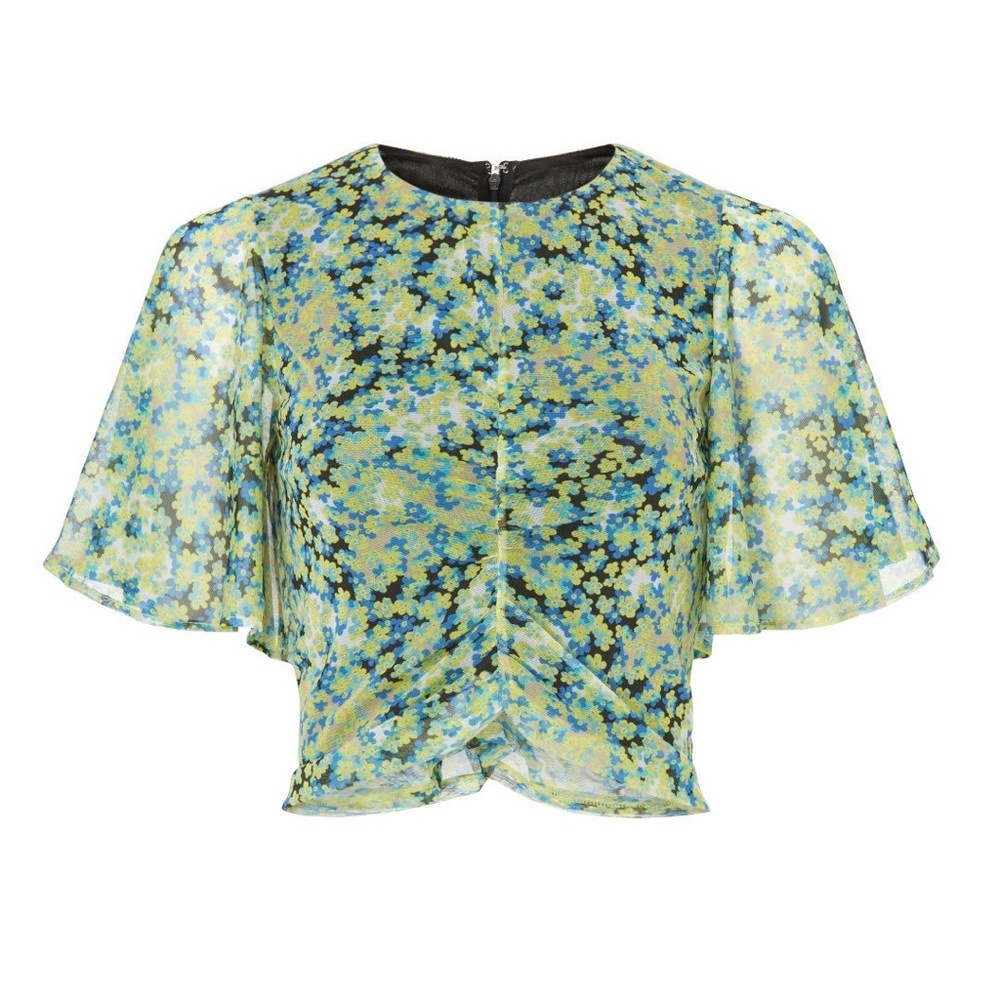 Saunders x RTR green floral Camille fitted cropped blouse top size S